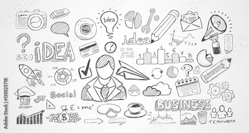 Hand drawn sketches and a lot of infographic design elements and mockups