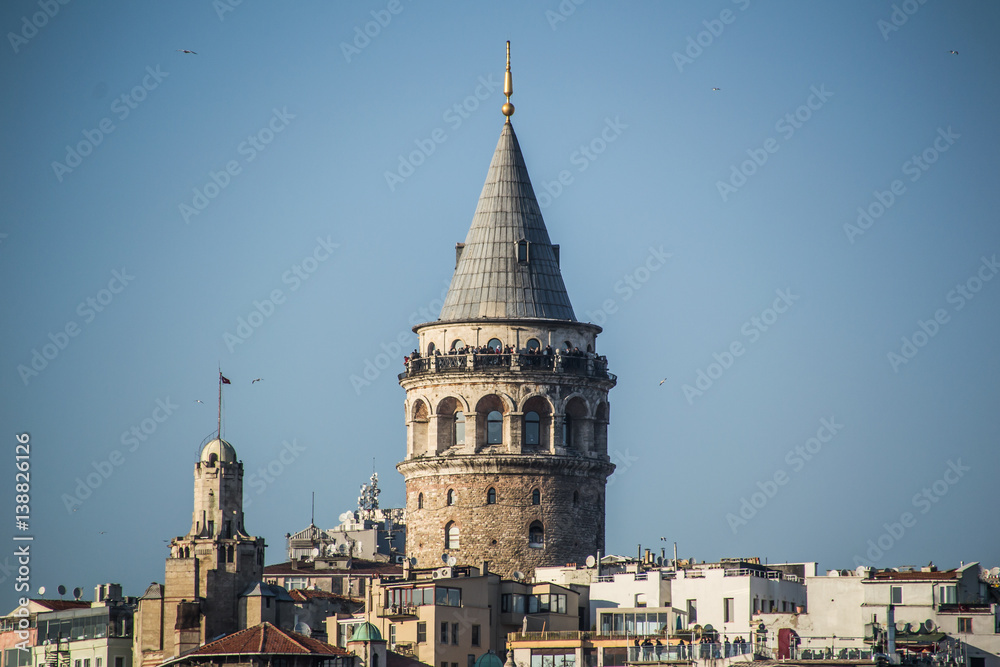 Close-up galata Tower in istanbul