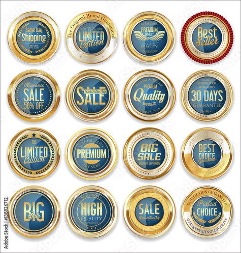 Sale retro vintage golden badges and labels 