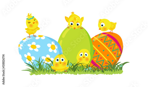 Easter illustration with eggs and chicks