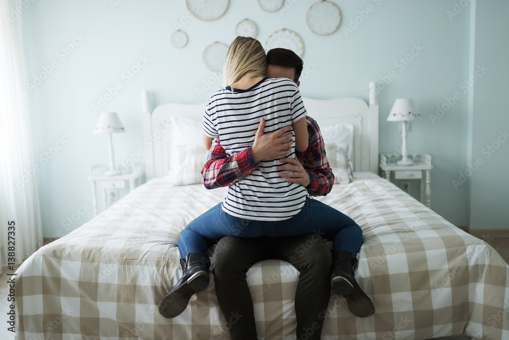 Sexually aroused couples foreplay in bedroom Stock Photo | Adobe Stock