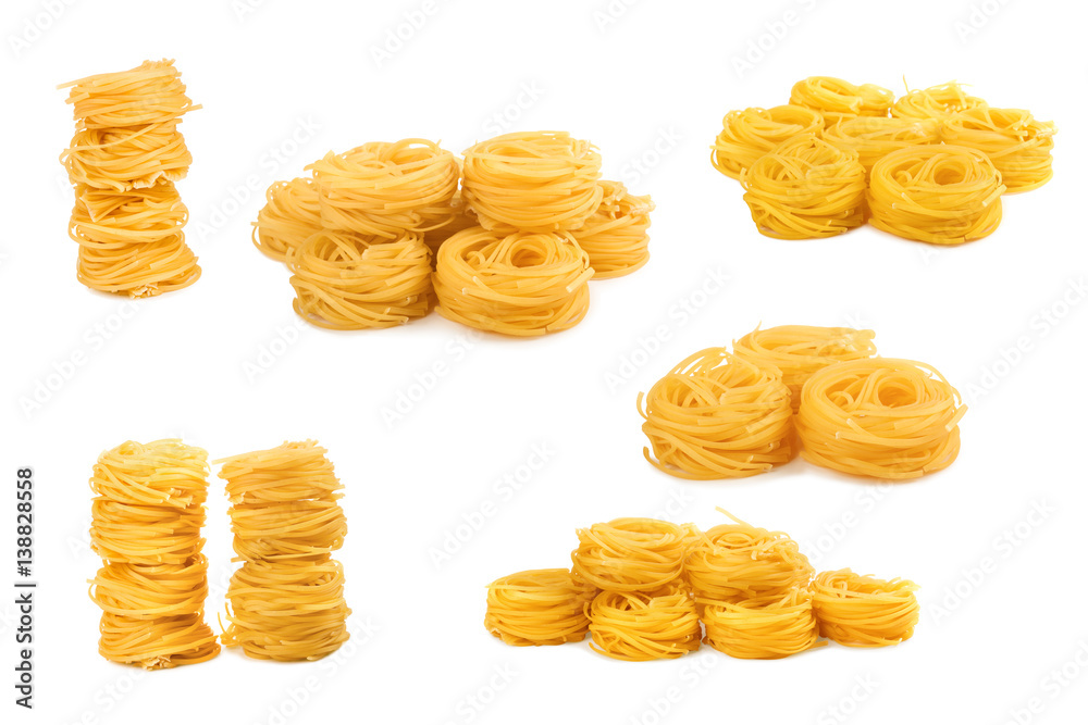 Pasta meal for dinner on white isolated background