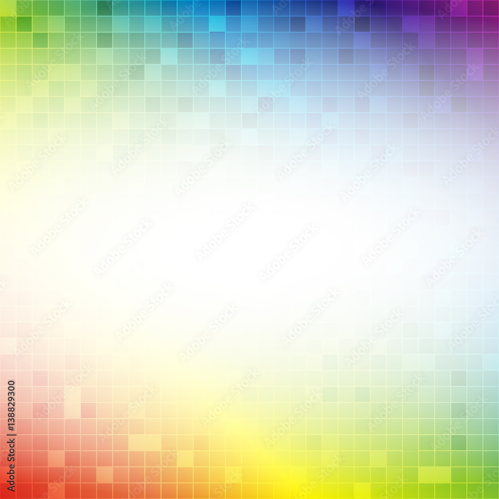 Colorful rainbow square grid mosaic background with white color in center with abstract concept vector illustration Colorful rainbow square grid mosaic background with white color in center with abstract concept vector illustration