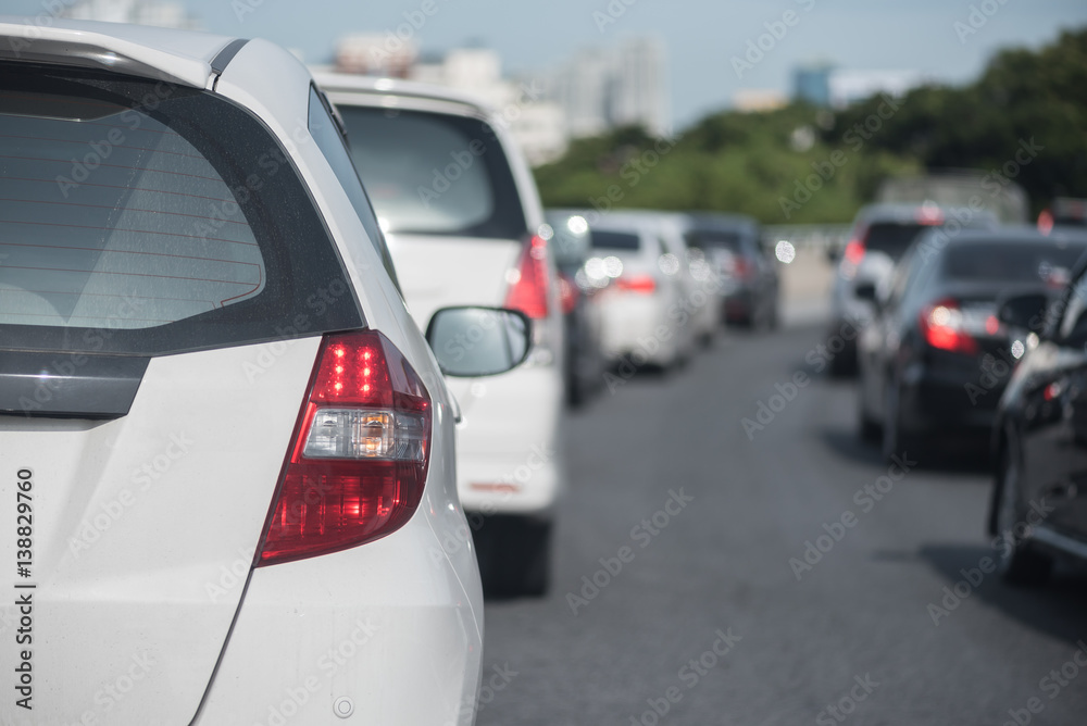 Traffic jam with row of cars on exprees way Traffic jam with row of cars on exprees way