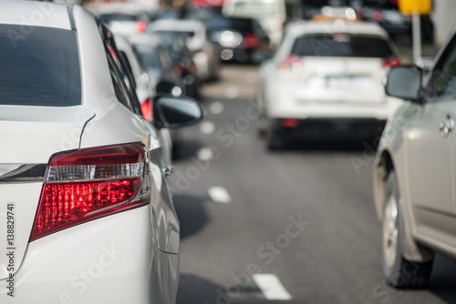 traffic jam with row of car