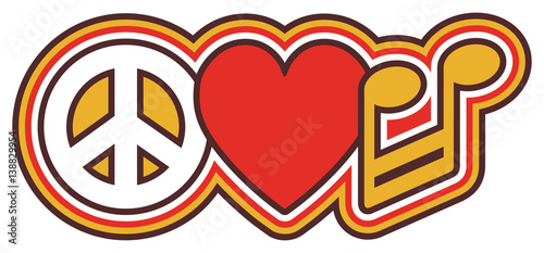 Peace Love Music in Red and Gold
