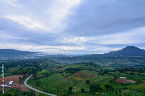 Countryside view from mountain during sunrise