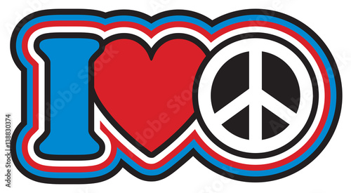 I Heart Peace retro-styled design in red, white and blue.