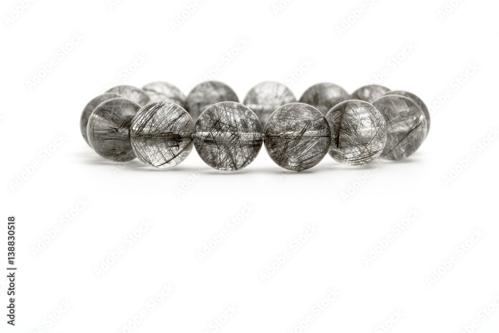 Beautiful natural rare silver Rutile Quartz Gemstone Bead Bracelet on white background