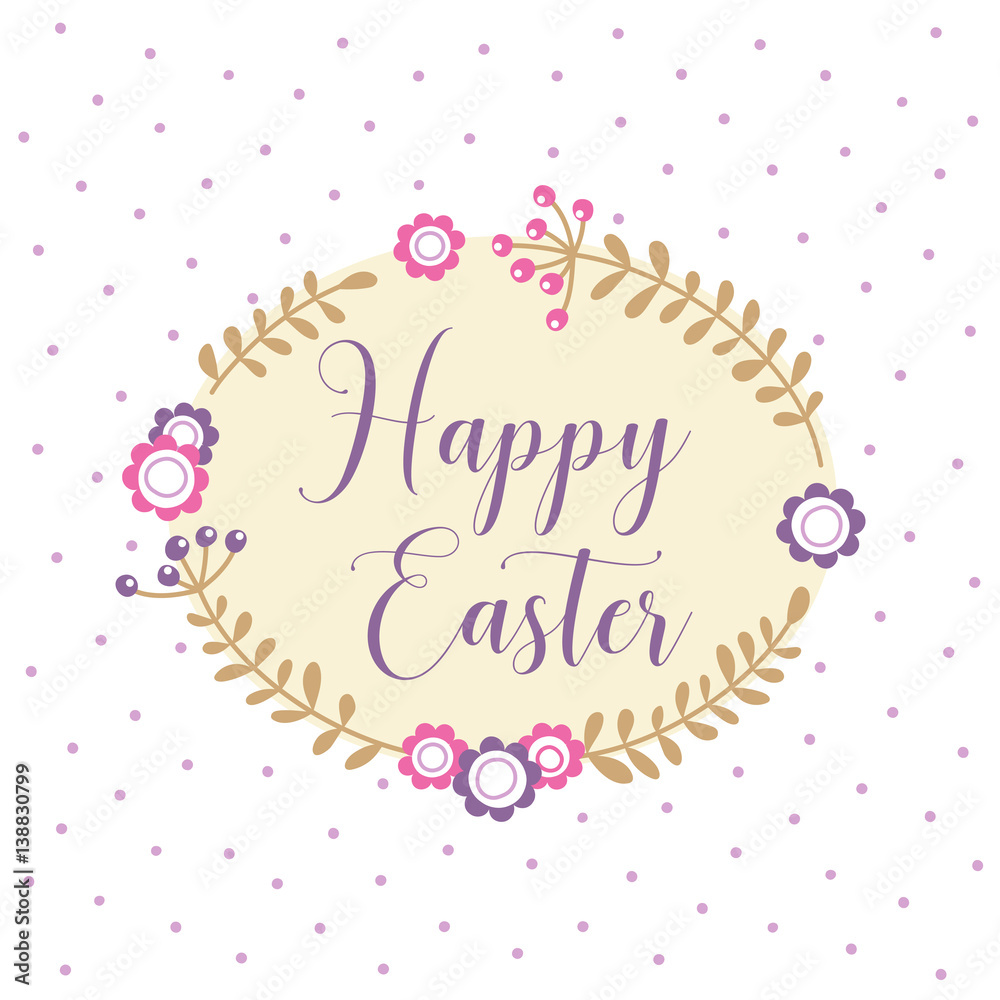 Holiday background with inscription Happy Easter. Vector illustration.
