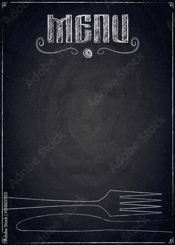 Menu of restaurant on black chalkboard background