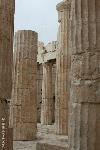 Ancient columns of Athens Acropolis, Greece