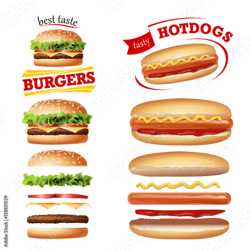 Set beautiful realistic icons of fast food