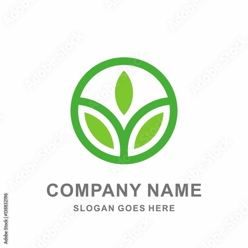 Simple Circle Organic Green Leaf Nature Farm Vegetables Agriculture Apps Business Company Stock Vector Logo Design Template 