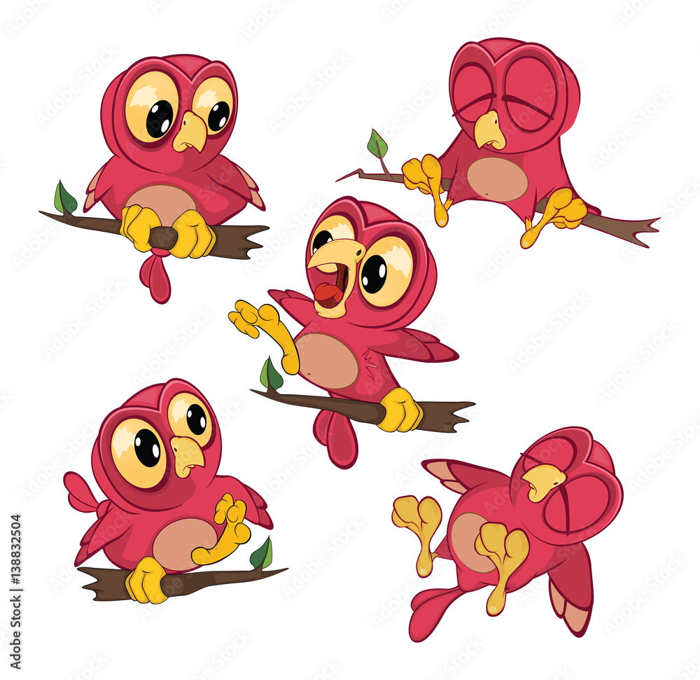 Obraz premium Set Cartoon Illustration. A Cute Owl in Different Poses for you Design