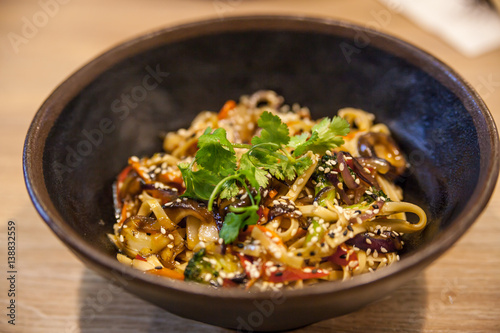 Classic Japanese udon noodles with vegetables