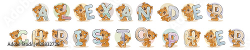 Names for boys Alexander, Christopher made decorative letters with teddy bears