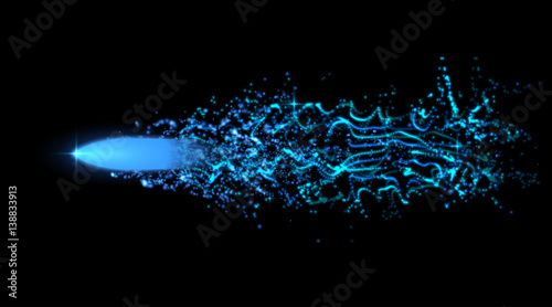 Flying bullet from light particles. Vector illustration.