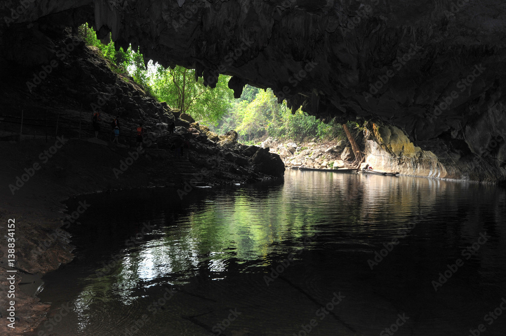 The entrance of karst limestone Tham Kong Lo cave