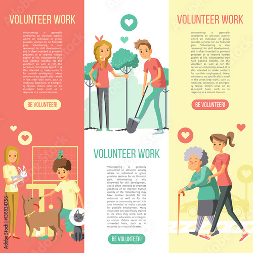 Volunteers Work Vertical Banners set 