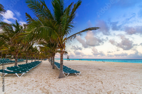 Sunrise on the beach of Playa del Carmen at caribbean sea, Mexico