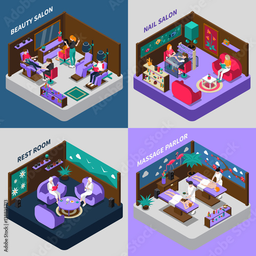Beauty And Health Procedures Isometric Compositions