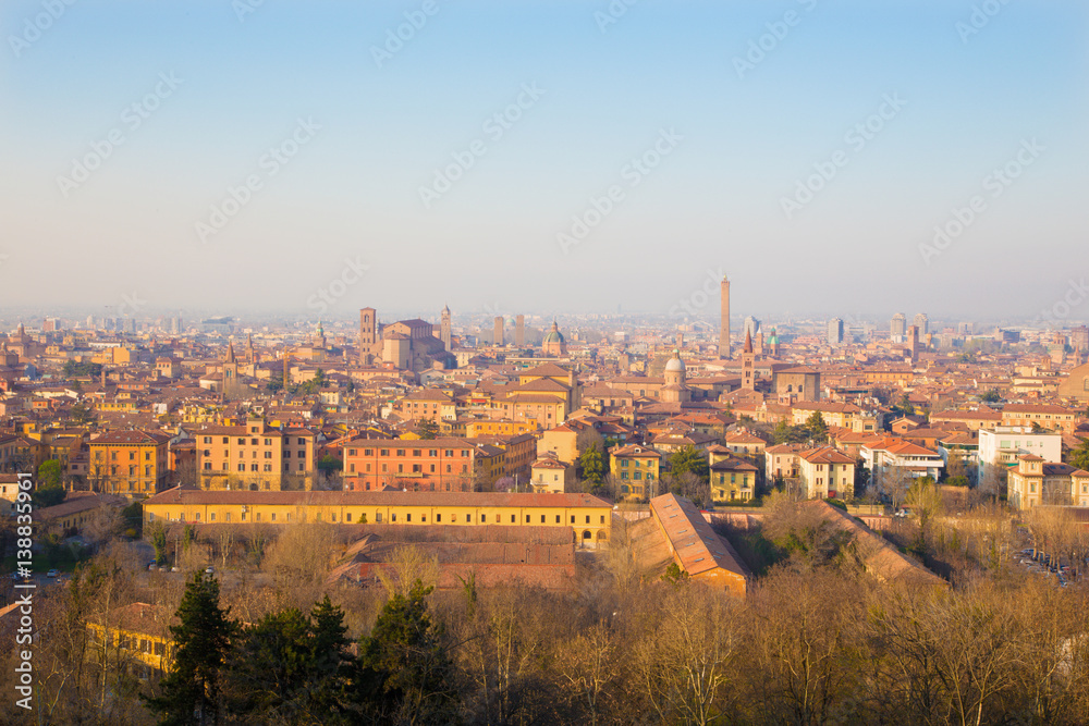 Bologna - Outlook to Bologna old town from church San Michele in Bosco in evening light.
