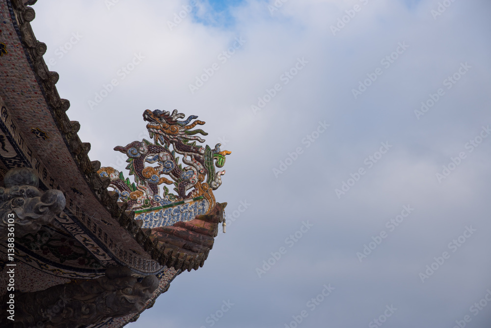 Fototapeta premium Dragon shape ,Chinese roof in Dalat city, Vietnam