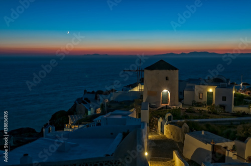 Twilight sky after sunset at Santorini, Greece.