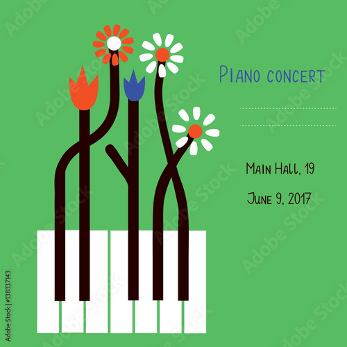 Piano concert design of banner with keys and flowers
