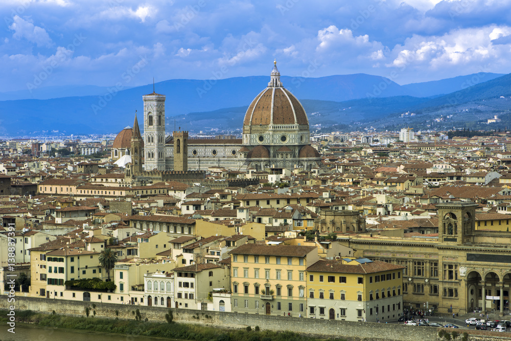 City view over Florence and Duomo Santa Maria del Fiore with Campanile bell tower_ Florence, Tuscany, Italy