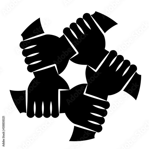 Vector Illustration Of Five Human Hands Silhouettes Holding Eachother For Solidarity And Unity