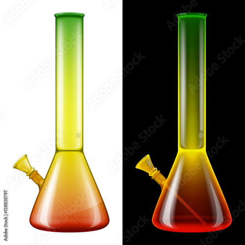 Glass bong in rasta colors. Vector illustration with smart transparencies - will work against any background!