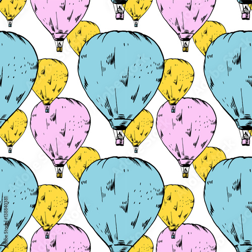 vector seamless pattern of hot air baloon