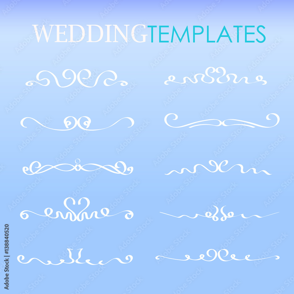 set wedding stencil borders, template line element for design, elegant curve scroll shapes