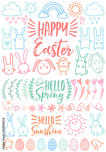 Happy Easter, set of vector doodles