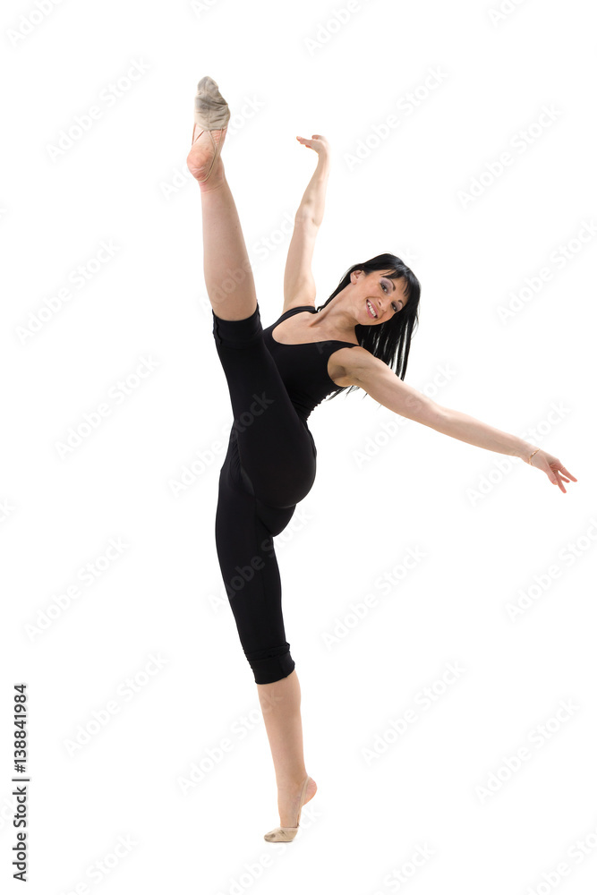 portrait of woman gymnast, isolated on white