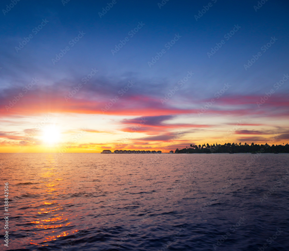 Beautiful sunset on Maldives resort Beautiful sunset on Maldives resort