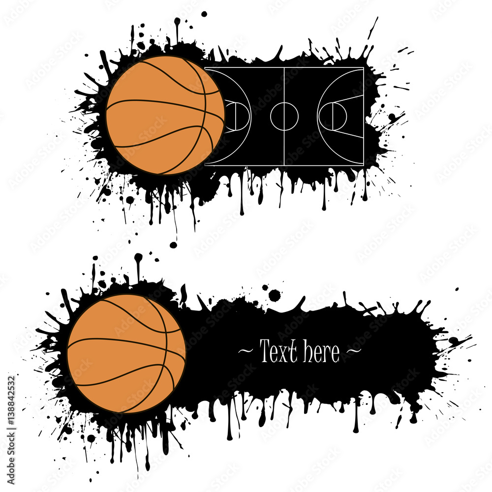 Set of hand drawn grunge banners with basketball