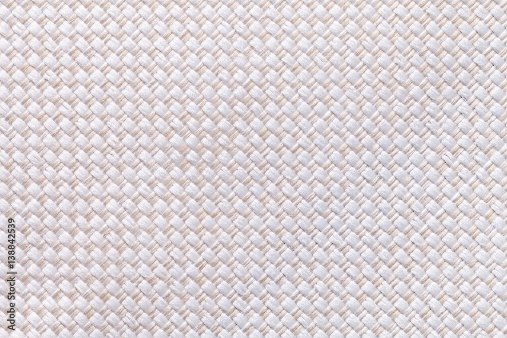 White textile background closeup. Structure of the fabric macro