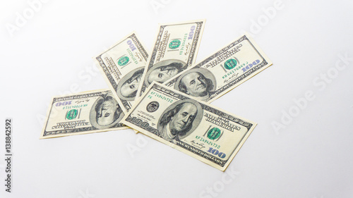 one US dollar banknotes on white background. buckes