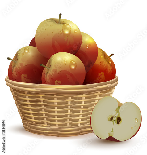 Full Wicker basket with red apples