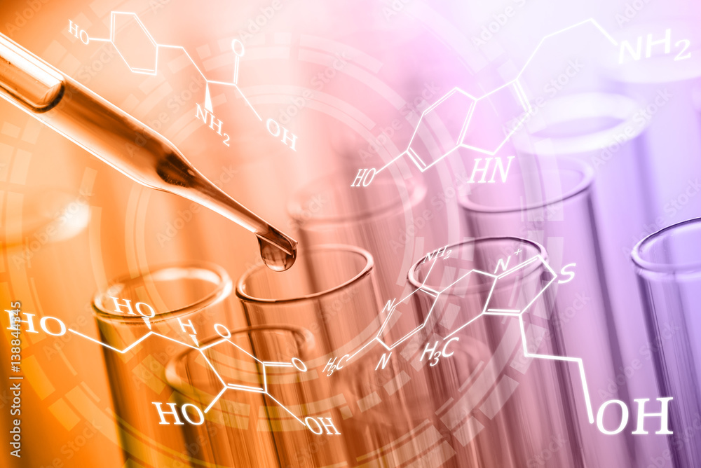science laboratory test tubes with chemical formular , science background