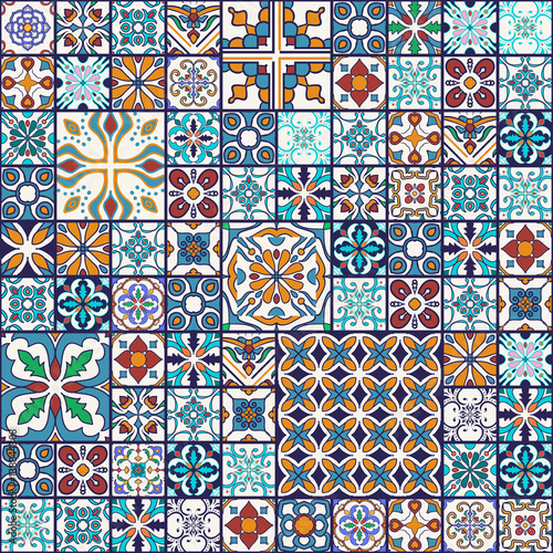 Vector seamless texture. Beautiful mega patchwork pattern for design and fashion with decorative elements