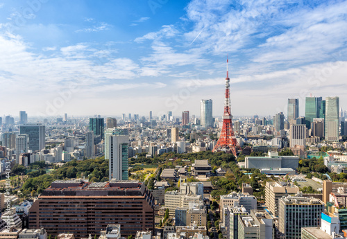 View of tokyo city skyline in clear sky day