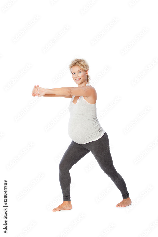 Pregnant woman exercise, standing position Pregnant woman exercise, standing position
