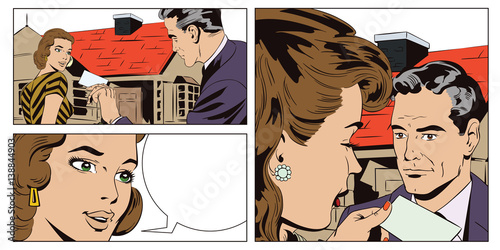 Agent real estate with the girl. House for sale. Rental of property.