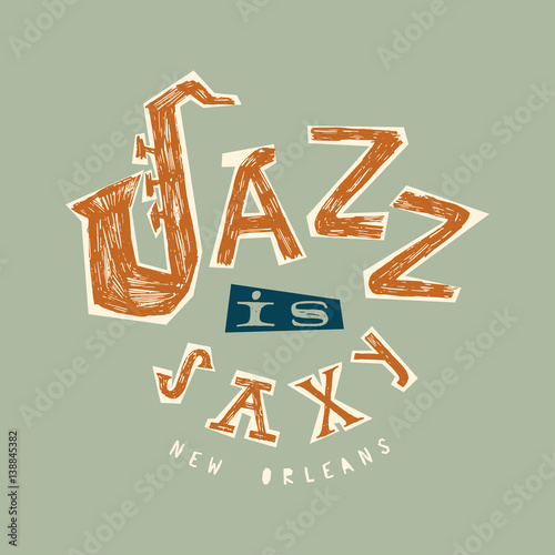 Photography Jazz is saxy vintage lettering print.