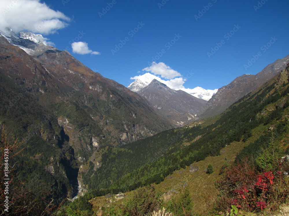 Mountain scenery of the Himalayas in Nepal