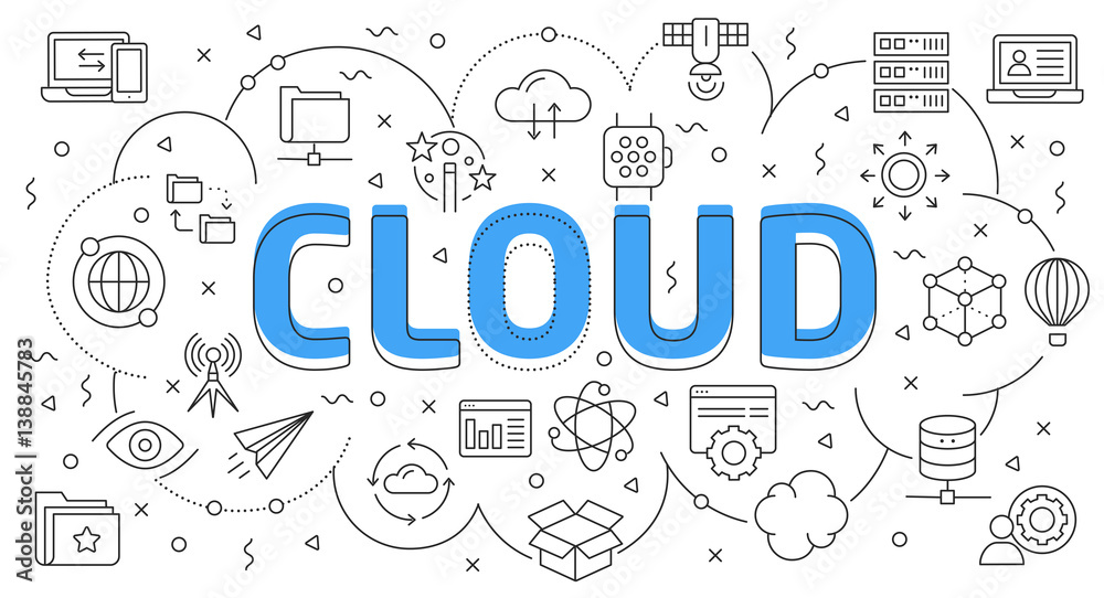 Linear flat illustration for presentations white background cloud
